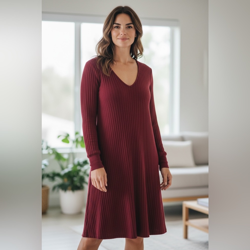 Chic Long Sleeve Burgundy Dress